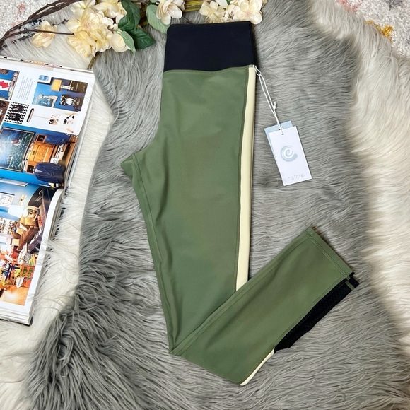 NEW Johnny Was Calme Endurance Mesh Inset Green Bronze Performance Leggings Sz S - Picture 13 of 13